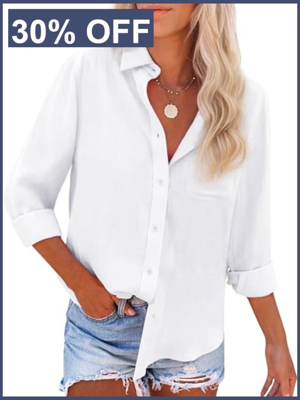 Button Down Shirts Cotton Work Blouses Long Sleeve Collared Tunics with Pocket